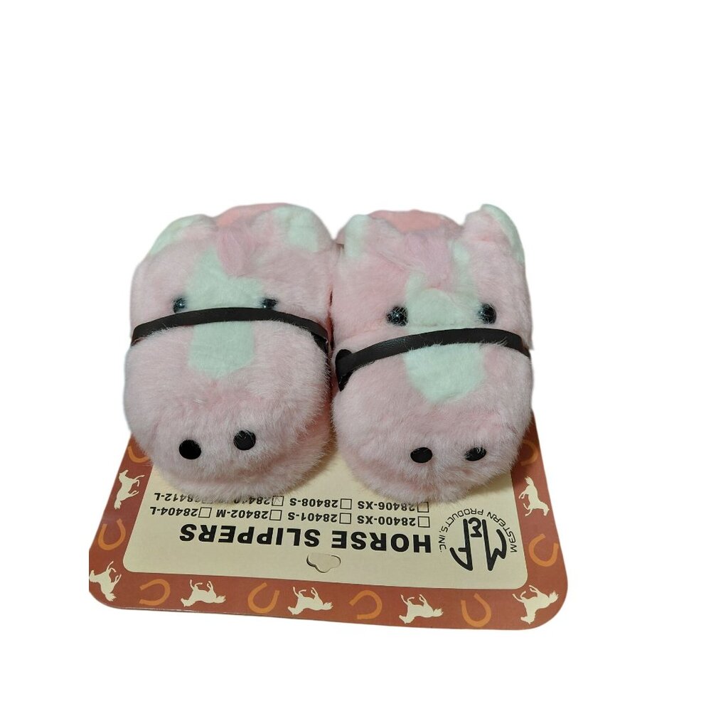 NOS Horse Slippers Plush Pink & White Sz. M-28410 Comfy